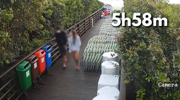 V&iacute;deo mostra adolescente indiciado por agress&otilde;es ao c&atilde;o Orelha saindo e voltando de condom&iacute;nio no dia 4 de janeiro &mdash; Foto: Divulga&ccedil;&atilde;o/Pol&iacute;cia Civil de Santa Catarina