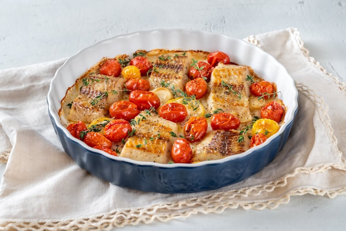 Bacalhau de forno com tomate-cereja 