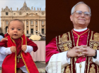 Beb&ecirc; vestido de papa &eacute; aben&ccedil;oado por papa Le&atilde;o XIV