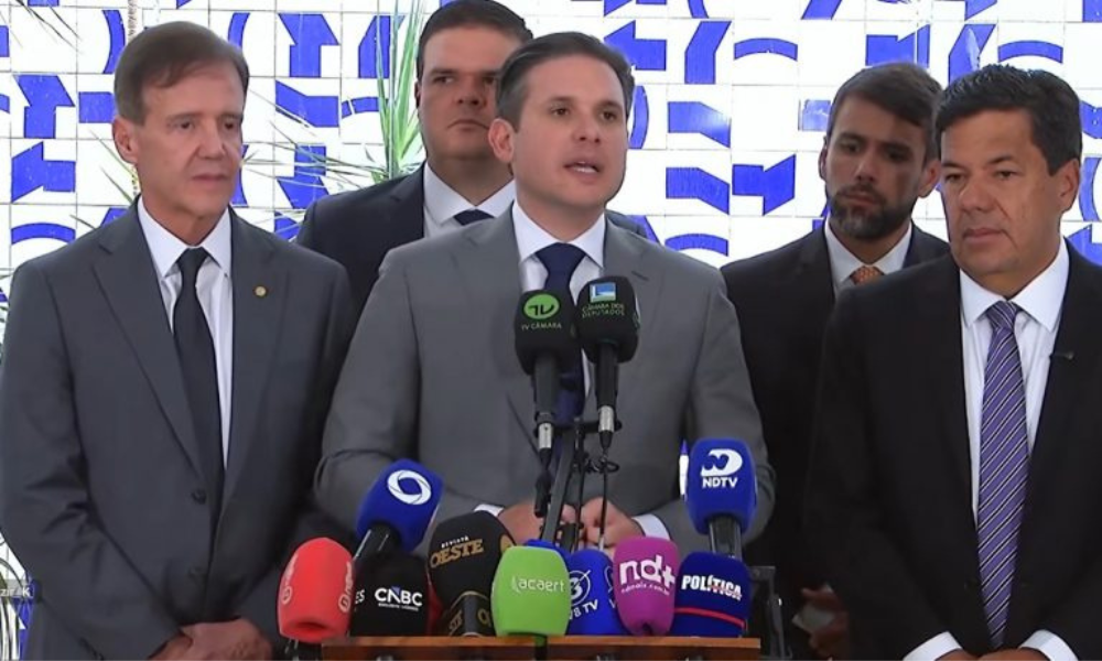 Hugo Motta, presidente da Câmara, durante entrevista coletiva