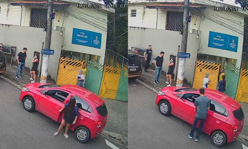 Mãe do bebê sai do carro para buscar a filha e logo em seguida o criminoso entra e rouba o veículo