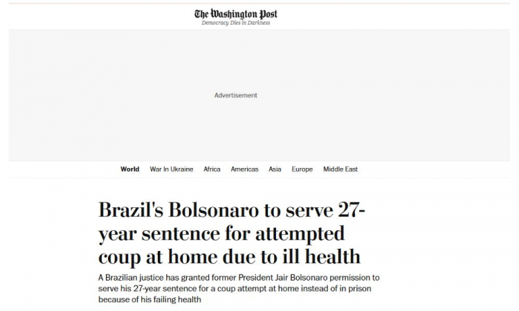 Repercussão The Washington Post - prisão domiciliar Bolsonaro