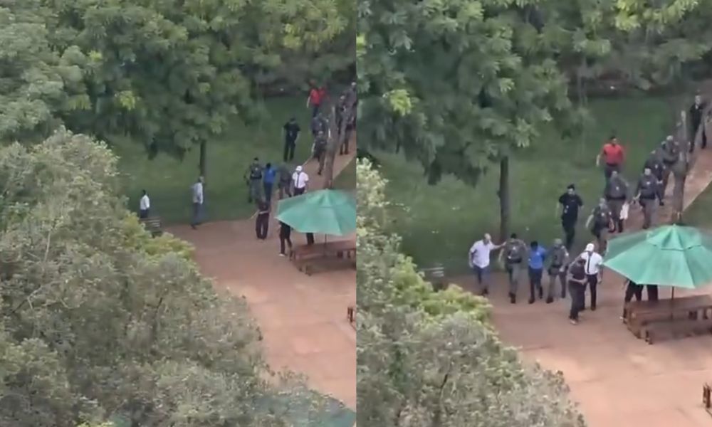 Suspeito é detido pelos policiais dentro do Colégio Santa Cruz