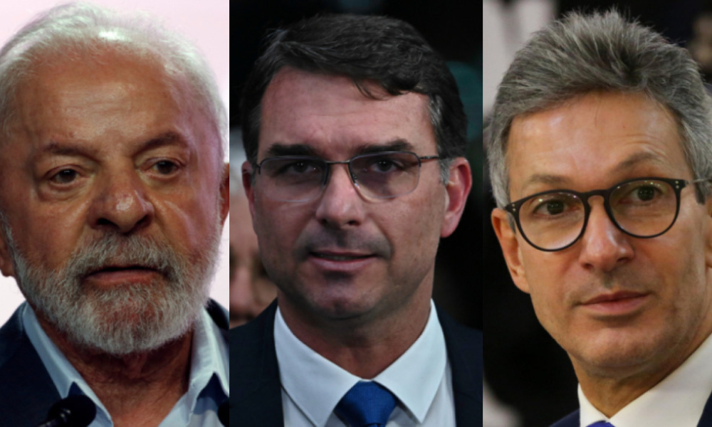 Presidente Lula (PT), senador Flávio Bolsonaro (PL) e o ex-governador de MG Romeu Zema (Novo)