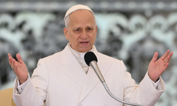 Papa Leão XIV gesticula enquanto realiza sua audiência geral semanal na Praça de São Pedro, no Vaticano, na quarta-feira (1º)