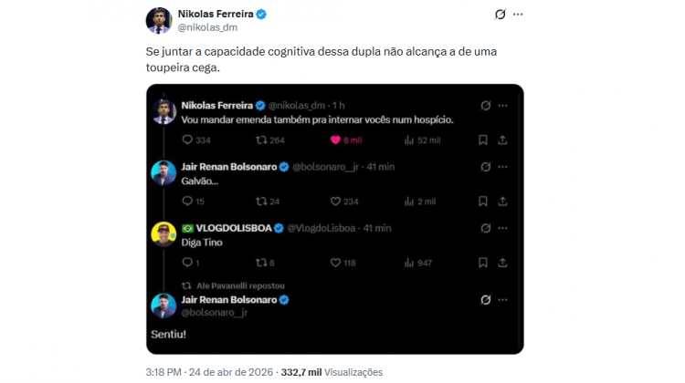 Nikolas rebate coment&aacute;rio de Jair Renan