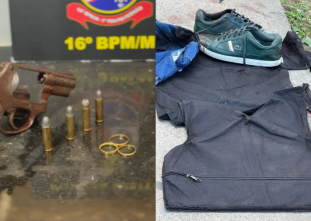Rev&oacute;lver, muni&ccedil;&atilde;o, alian&ccedil;a encontrados com o suspeito e seus pertences