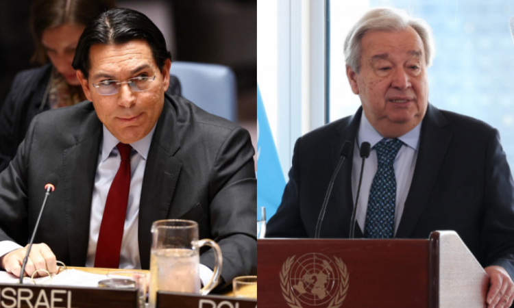 Embaixador de Israel na ONU, Danny Danon, e o secretário-geral da organização, António Guterres