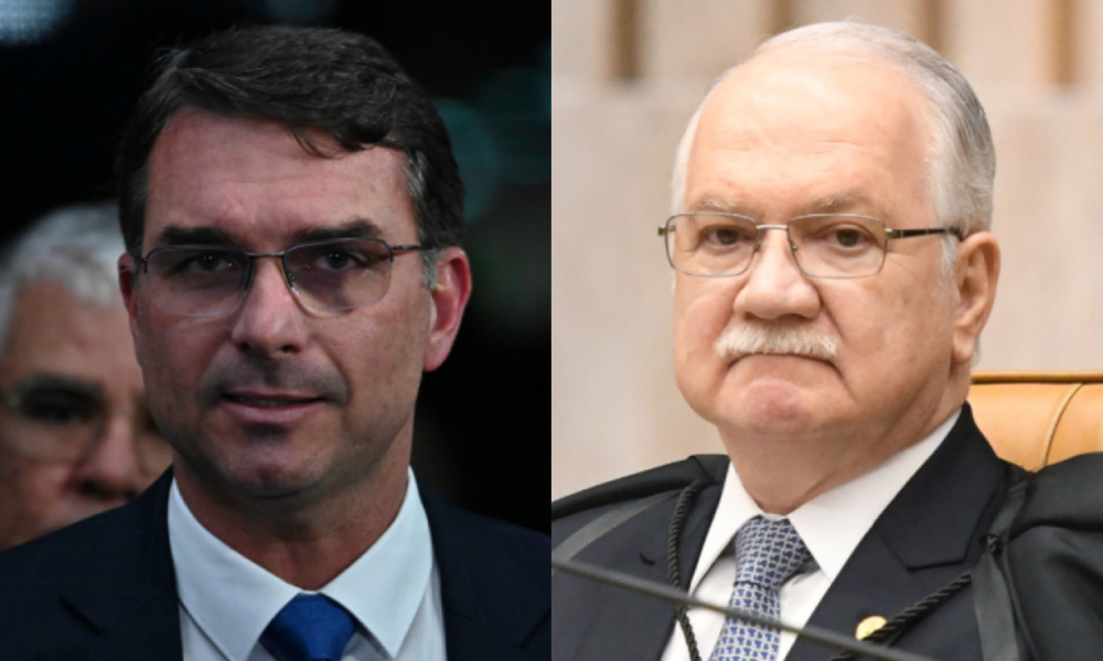 Senador e pré-candidato à presidência da República, Flávio Bolsonaro (PL), e o presidente do STF, Edson Fachin