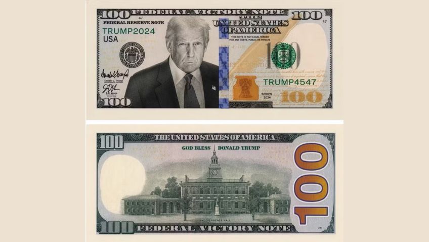 Nota de 100 dólares com o rosto de Trump estampado