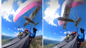 Parapentista é atingida por avião durante voo e sobrevive; veja vídeo