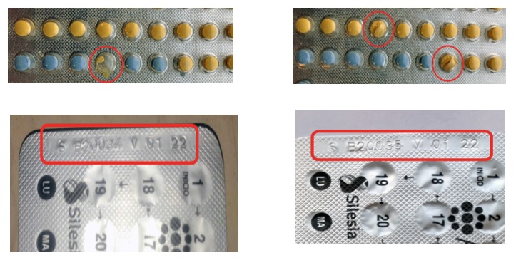 Cartelas de pílulas anticoncepcionais com comprimidos quebrados